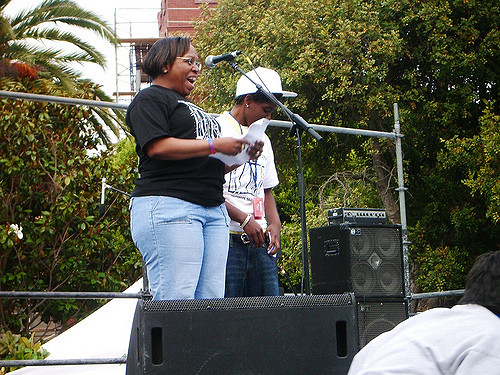 kimma walker and terrain dandrige onstage at the san francisco dyke march